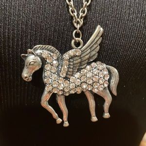 Vintage Vibe Silver Tone Pegasus Winged Horse Pendant Necklace